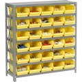 Global Equipment Steel Shelving with 30 4"H Plastic Shelf Bins Yellow, 36x18x39-7 Shelves 603435YL